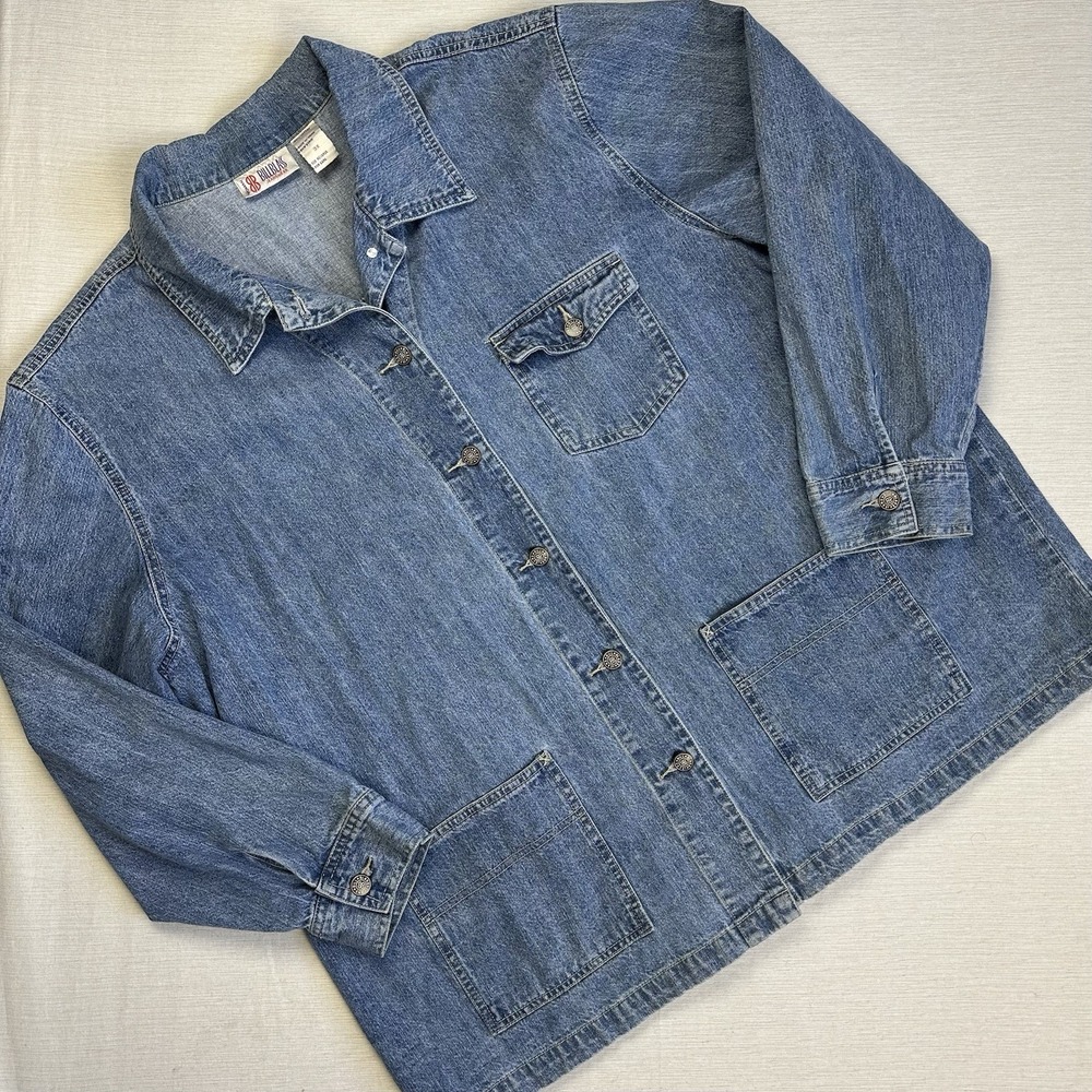 Vtg 90s Bill Blass Denim Chore Shirt Shacket Women 3X Blue Faded Western
